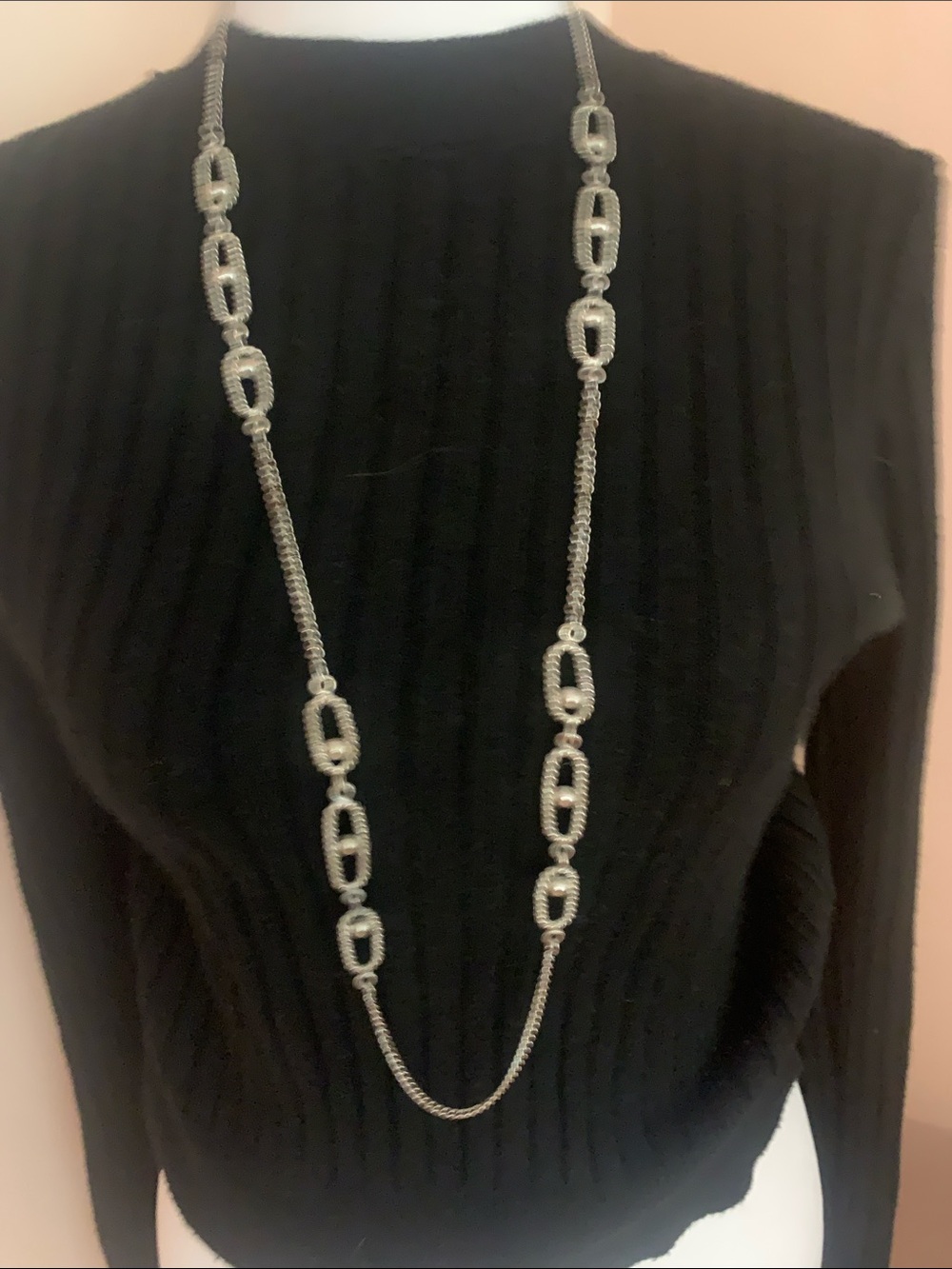 Trifari Silver-Tone Long Link Chain Necklace
